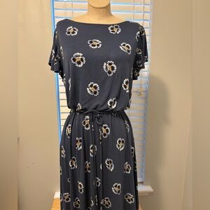 LOFT Navy Floral Midi Dress